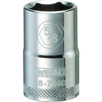 DEWALT DWMT88766OSP Drive Socket, 5/8 in Socket, 1/2 in Drive, 6-Point, Steel, Polished Chrome Vanadium