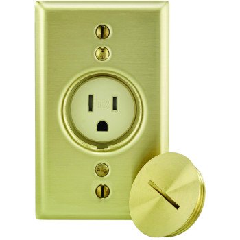 Leviton 021-T5250-00B Single Floor Receptacle, 2 -Pole, 125 V, 15 A, Back and Side Wiring, NEMA: NEMA 5-15R, Ivory