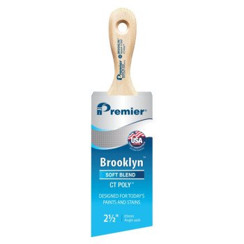 Premier Brooklyn 17307 Paint Brush, 2-1/2 in W, Short Sash Brush, 3 in L Bristle, Polyester Bristle