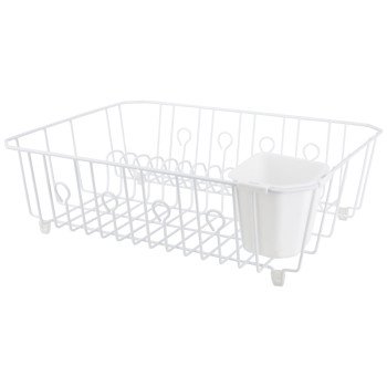 Simple Spaces JI-25W-3L Dish Drainer with Cutlery Basket, 20 lb, 18 in L, 13-1/2 in W, 5-1/2 in H, Steel, White