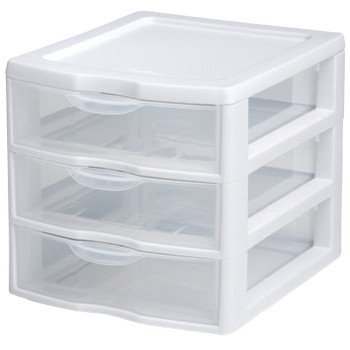 Sterilite 20738006 Small Drawer Unit, 3-Drawer, Plastic, 7-1/4 in OAW, 8-1/2 in OAH, 6-7/8 in OAD