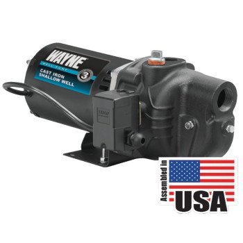 Wayne SWS50 Jet Pump, 120/240 V, 0.5 hp, 1-1/4 in Suction, 3/4 in Discharge Connection, 25 ft Max Head, 375 gph, Iron