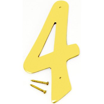 Hy-Ko BR-40/4 House Number, Character: 4, 4 in H Character, 2-1/2 in W Character, Brass Character, Brass