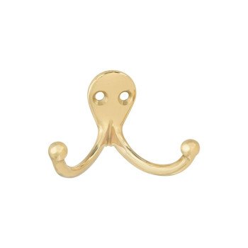 National Hardware V1963 N198-127 Coat and Hat Hook, 35 lb, 2-Hook, Brass, Brass