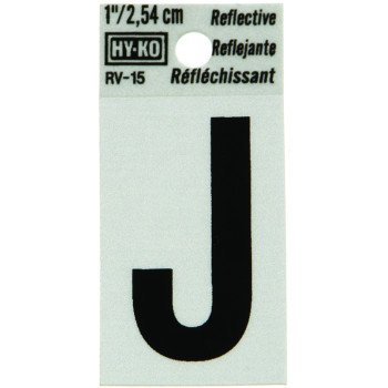 Hy-Ko RV-15/J Reflective Letter, Character: J, 1 in H Character, Black Character, Silver Background, Vinyl