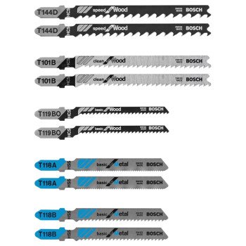 Bosch T5002 Jig Saw Blade Set, 10-Piece, T-Shank, Steel