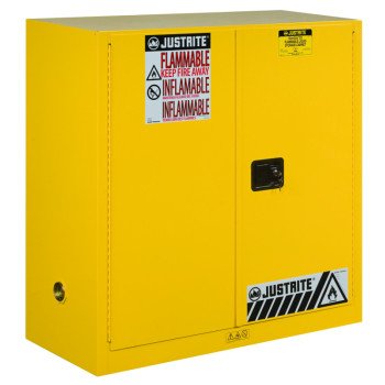 Justrite 893000 Safety Cabinet, 30 gal, 43 in OAW, 44 in OAH, 18 in OAD, 1-Shelf, Steel, Yellow