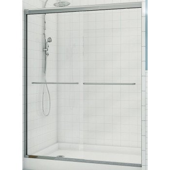 Maax Aura 135663-900-084 Sliding Shower Door, Chrome Frame, Clear Glass, Tempered Glass, Semi Frame, 2-Panel, Glass