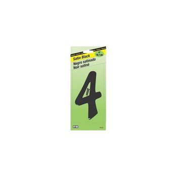 Hy-Ko BK-40/4 House Number, Character: 4, 4 in H Character, Black Character, Zinc