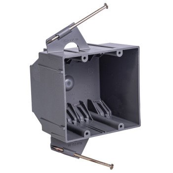 Gardner Bender BOX-ND32 Switch/Outlet Box, Standard Outlet, 2-Gang, 8-Knockout, PVC, Gray, In-Wall, Nail Mounting