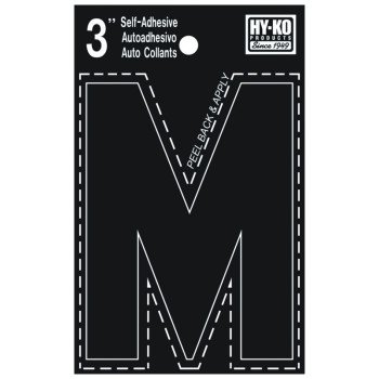 Hy-Ko 30400 Series 30423 Die-Cut Letter, Character: M, 3 in H Character, Black Character, Vinyl