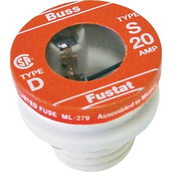 Bussmann BP/S-20 Plug Fuse, 20 A, 125 V, 10 kA Interrupt, Low Voltage, Time Delay Fuse