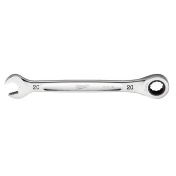 Milwaukee 45-96-9320 Ratcheting Combination Wrench, Metric, 20 mm Head, 10.71 in L, 12-Point, Steel, Chrome