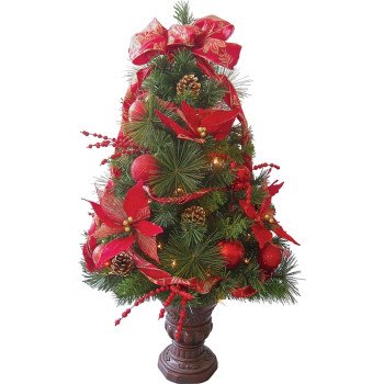 TOPIARY LIT RED PNSTTA TREE 32