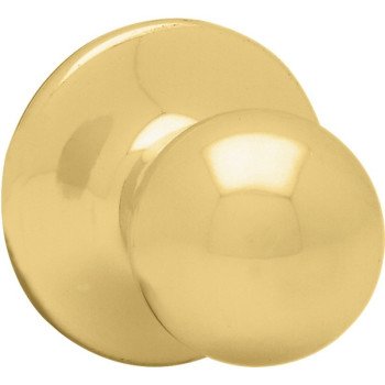 Kwikset 200P 3CPRCLRCS Passage Knob, Zinc, Polished Brass, 2-3/8 to 2-3/4 in Backset, 1-3/8 to 1-3/4 in Thick Door