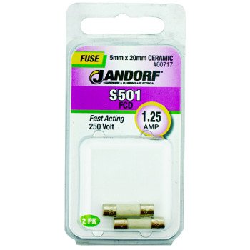 Jandorf 60717 Fast Acting Fuse, 1.25 A, 250 V, 1500 A Interrupt, Ceramic Body