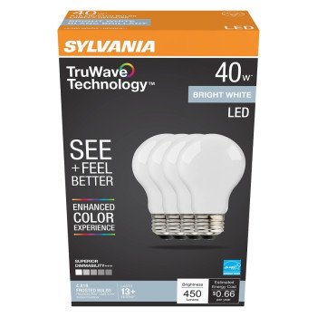 Sylvania Natural 41296 LED Bulb, A19 Lamp, 40 W Equivalent, E26 Medium Lamp Base, Dimmable, Frosted