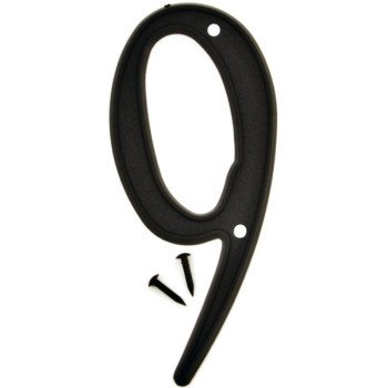 Hy-Ko PN-29/9 House Number, Character: 9, 4 in H Character, Black Character, Plastic