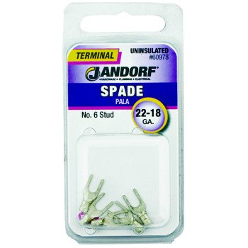 Jandorf 60978 Spade Terminal, 600 V, 22 to 18 AWG Wire, #6 Stud, Copper Contact, 5/PK