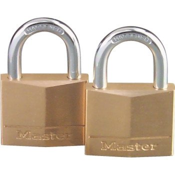 Master Lock 140T Padlock, Keyed Alike Key, 1/4 in Dia Shackle, Steel Shackle, Solid Brass Body, 1-9/16 in W Body