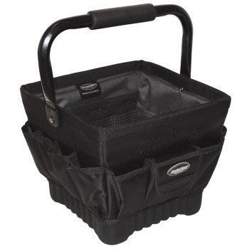 Bucket Boss Professional Series 74012 Tool Tote, 11 in W, 11 in D, 10 in H, 20-Pocket, Poly Fabric, Black