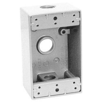 Teddico/Bwf 1503W-1 Outlet Box, 1-Gang, 3-Knockout, 3-1/2 in, Metal, White, Powder-Coated