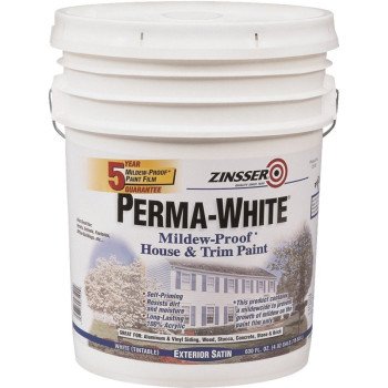 Zinsser 03100 Latex Paint, Satin, White, 5 gal, 300 to 400 sq-ft/gal Coverage Area