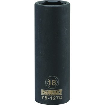 DEWALT DWMT75127OSP Deep Impact Socket, 18 mm Socket, 1/2 in Drive, 6-Point, Vanadium Steel, Chrome Plated