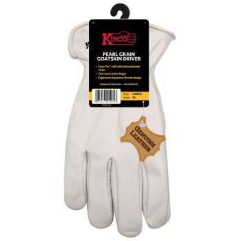 Kinco 92-L Driver Gloves, Men's, L, Keystone Thumb, Easy-On Cuff, Grain Goatskin Leather, Pearl