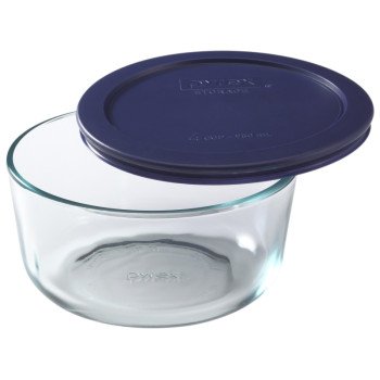 Pyrex 6017398 Storage Plus Bowl, 4 Cups, Glass/Plastic, Navy Blue