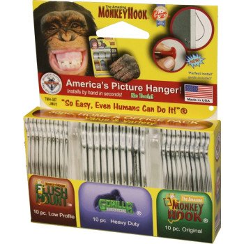 Monkey Hook TMH-314 Heavy-Duty Picture Hanger Set, Carbon Steel, Silver, Galvanized, 30-Piece