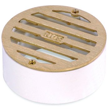 NDS 909B Drain Grate with Collar, 3-1/4 in L, 3-1/4 in W, Round, 3/16 in Grate Opening, Brass, Satin Brass