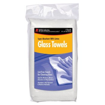 Buffalo 63100HB Glass Cleaning Cloth, 18 in L, 18 in W, Cotton, White