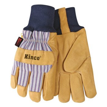 Heatkeep 1927KW-M Protective Gloves, Men's, M, Wing Thumb, Knit Wrist Cuff, Blue/Tan