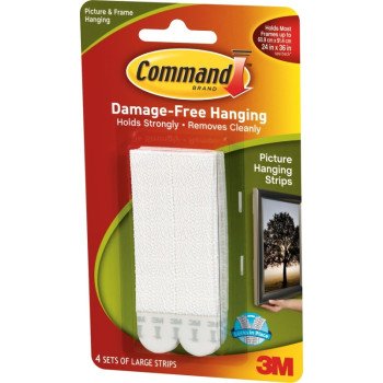 Command 17206 Picture Hanging Strip, 4 lb/set, Foam, White, 4/SET