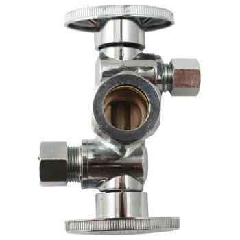 Plumb Pak K2904DHLF Dual Shut-Off Valve, 5/8 x 3/8 x 1/4 in Connection, Compression, 250 psi Pressure, Brass Body