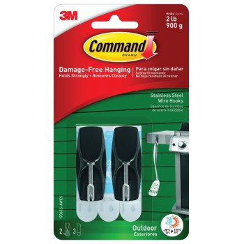 Command 17065S-AWES Wire Hook, 2 lb, 2-Hook, Plastic/Stainless Steel, Slate