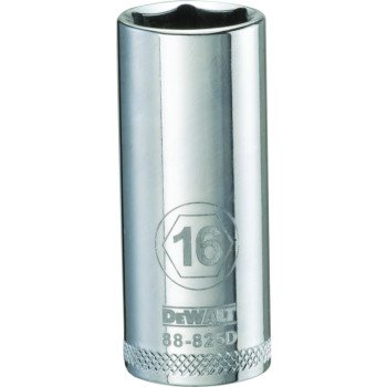 DEWALT DWMT88825OSP Drive Socket, 16 mm Socket, 3/8 in Drive, 6-Point, Vanadium Steel, Polished Chrome