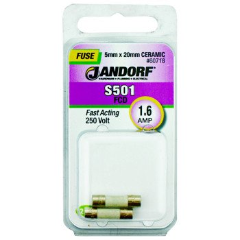 Jandorf 60718 Fast Acting Fuse, 1.6 A, 250 V, 1500 A Interrupt, Ceramic Body