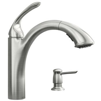 Moen Kinzel 87035SRS Kitchen Faucet, 1.5 gpm, 1-Faucet Handle, Stainless Steel, Stainless Steel, Deck Mounting