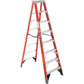 WERNER 7408 Step Ladder, 12 ft Max Reach H, 5-Step, 375 lb, Type IAA Duty Rating, 3 in D Step, Aluminum/Fiberglass