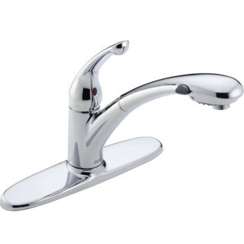 Delta Signature 470-PROMO-DST Kitchen Faucet, 1.8 gpm, 1-Faucet Handle, Ceramic, Chrome Plated, Deck, Lever Handle