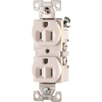 Eaton Cooper Wiring CR15W Duplex Receptacle, 2 -Pole, 15 A, 125 V, Side Wiring, NEMA: 5-15R, White