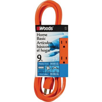 CCI 0872 Extension Cord, 14 AWG Cable, 9 ft L, 15 A, Orange