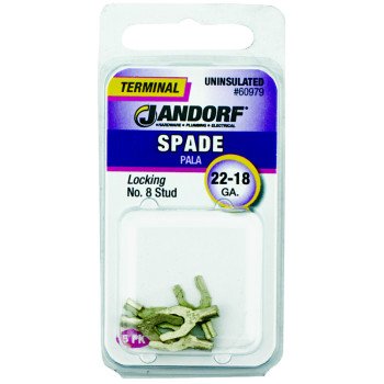 Jandorf 60979 Spade Terminal, 600 V, 22 to 18 AWG Wire, #8 Stud, Copper Contact, 5/PK