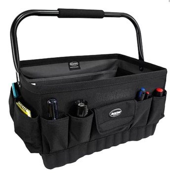 Bucket Boss Professional Series 74018 Tool Tote, 18 in W, 12 in D, 10-1/2 in H, 21-Pocket, Poly Fabric, Black