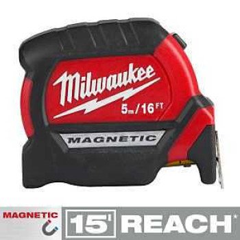 Milwaukee 48-22-0317 Tape Measure, Wide Blade, 16 ft L Blade, 1 in W Blade, Steel Blade, ABS Case, Black/Red Case