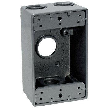 Teddico/Bwf 1504-1 Outlet Box, 1-Gang, 4-Knockout, 4-1/2 in, Metal, Gray, Powder-Coated