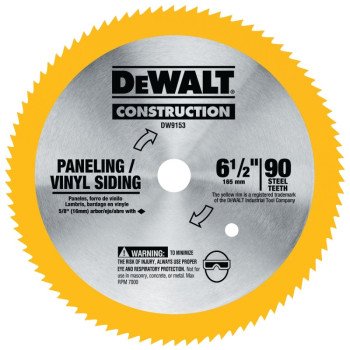 DEWALT DW9153 Circular Saw Blade, 6-1/2 in Dia, 5/8 in Arbor, 90-Teeth, Steel Cutting Edge