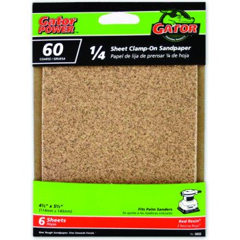 Gator 5033 Sanding Sheet, 4-1/2 in W, 5-1/2 in L, 60 Grit, Coarse, Aluminum Oxide Abrasive, Paper Backing